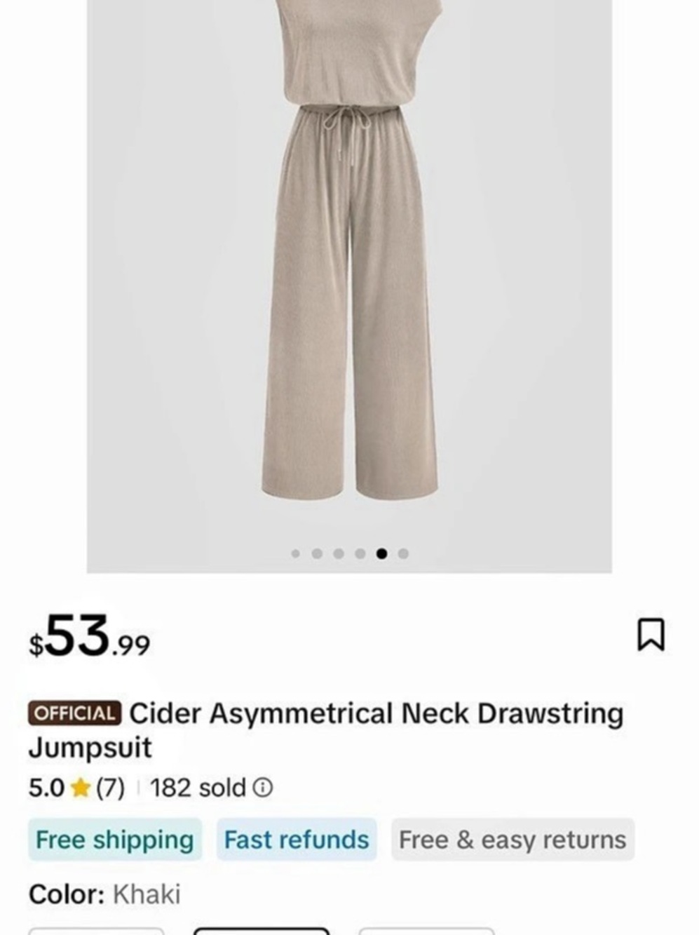 Cider Asymmetrical Neck Drawstring Jumpsuit Beige Medium